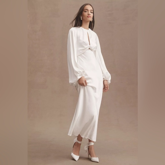 Anthropologie Long Sleeve Open-Back Ivory Midi Dress (Aus 16/US 12) - Picture 3 of 5